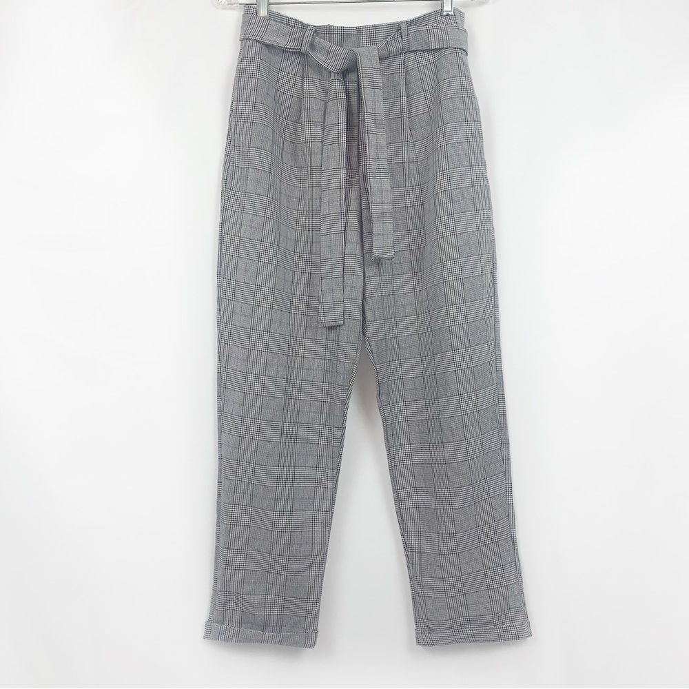 Nasty Gal High Rise Belted Plaid Trouser Pants